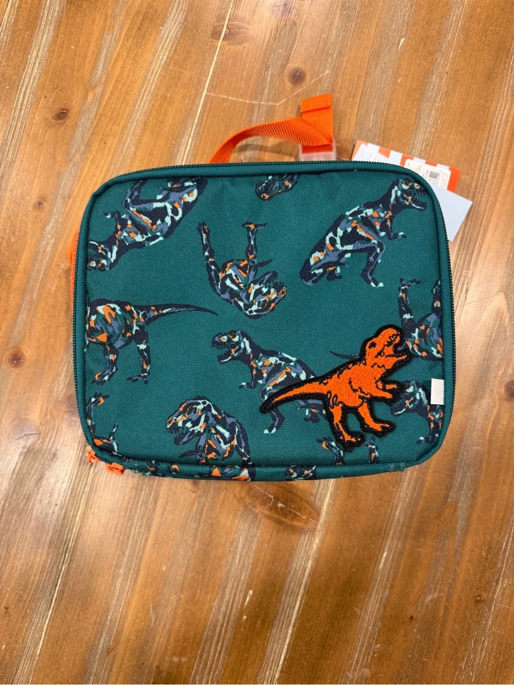 Cat & Jack Dino Print Zipper Lunch Box Bag NWT Viral Green Orange Dinosaur Trex